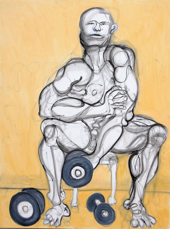 "Muscle Man" painting by Mary Woronov