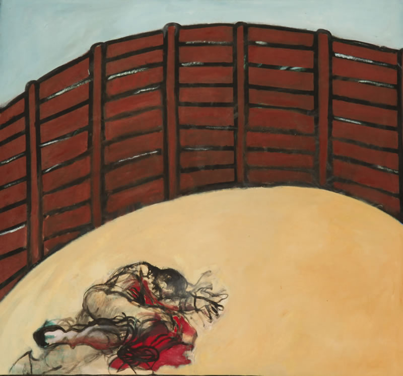 Death Enters the Ring, 2005 painting by Mary Woronov